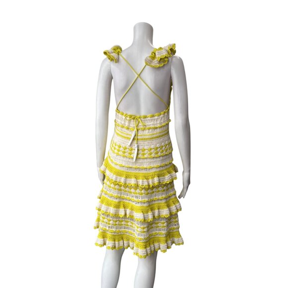 $795 NWT Zimmermann Yellow White Crochet Halcyon Frill Mini Dress sz 4/IT 40 - Picture 7 of 14